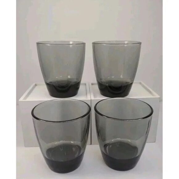 Vintage Gray Smoked Glass Rocks Glasses Set of 4 Thick Heavy Bottom 4" Tall - Picture 3 of 13